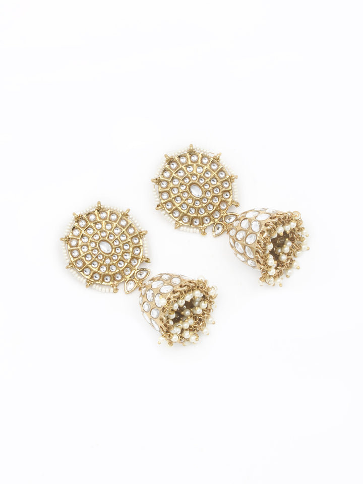 Gold &amp; White Jhumki Earrings