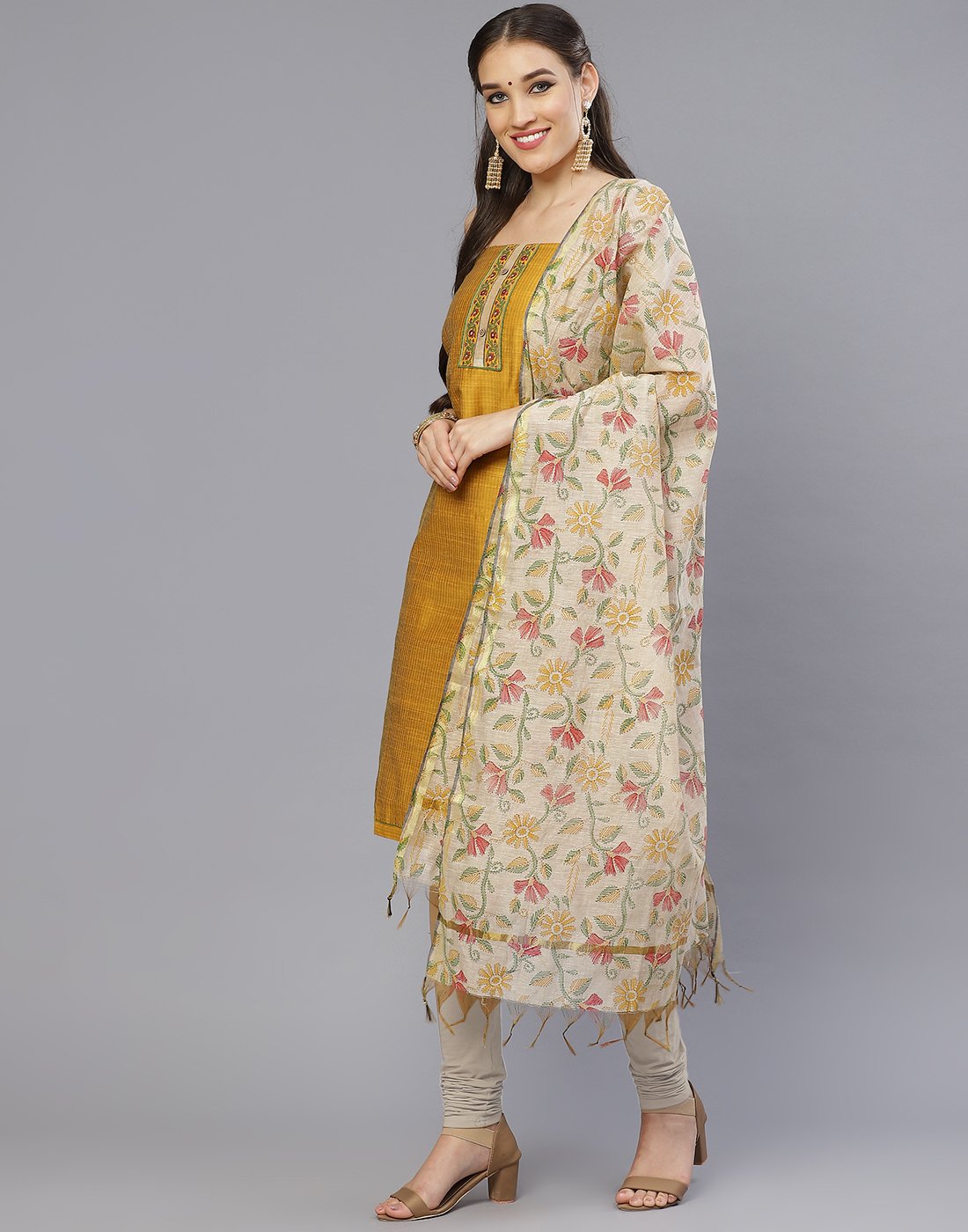 Chanderi Embroidered Suit Piece with fancy dupatta