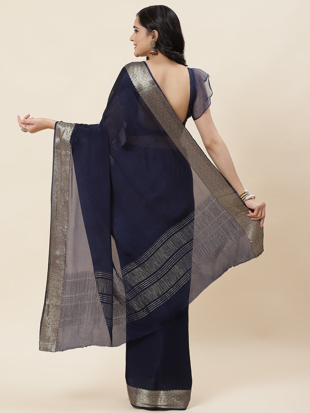 Zari Border Plain Crepe Saree