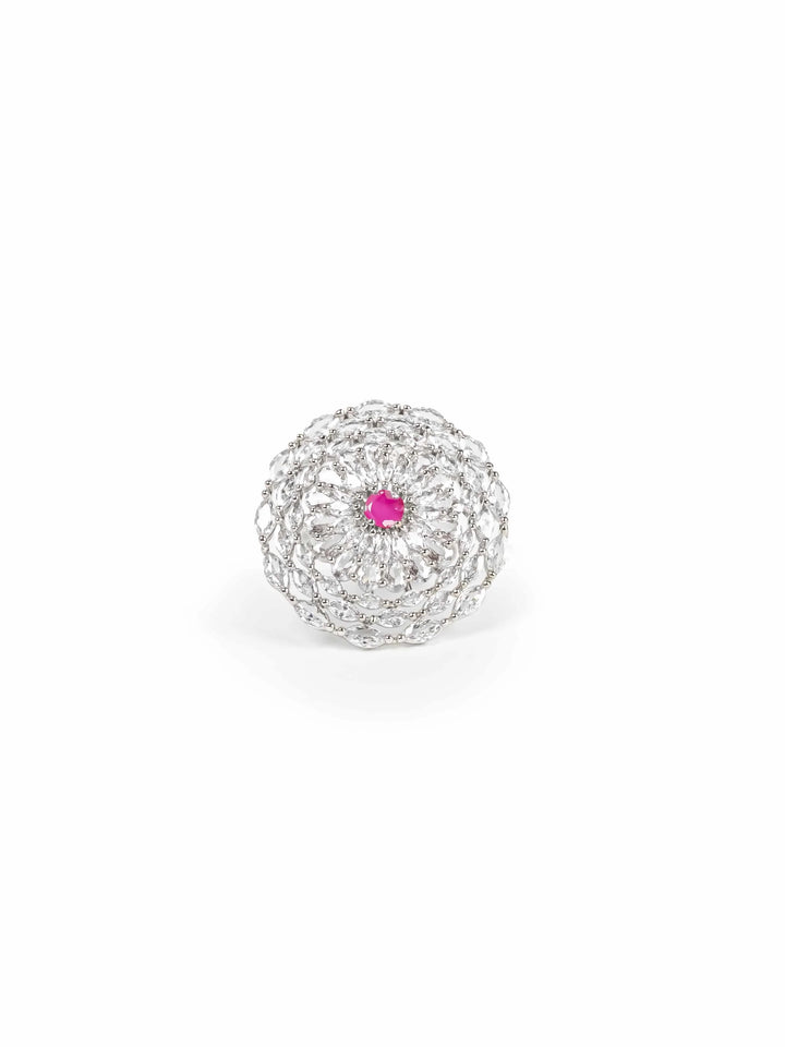 Silver Toned AD Stone Ring