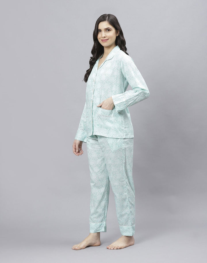 Sea Green Cotton Printed Comfort Wear
