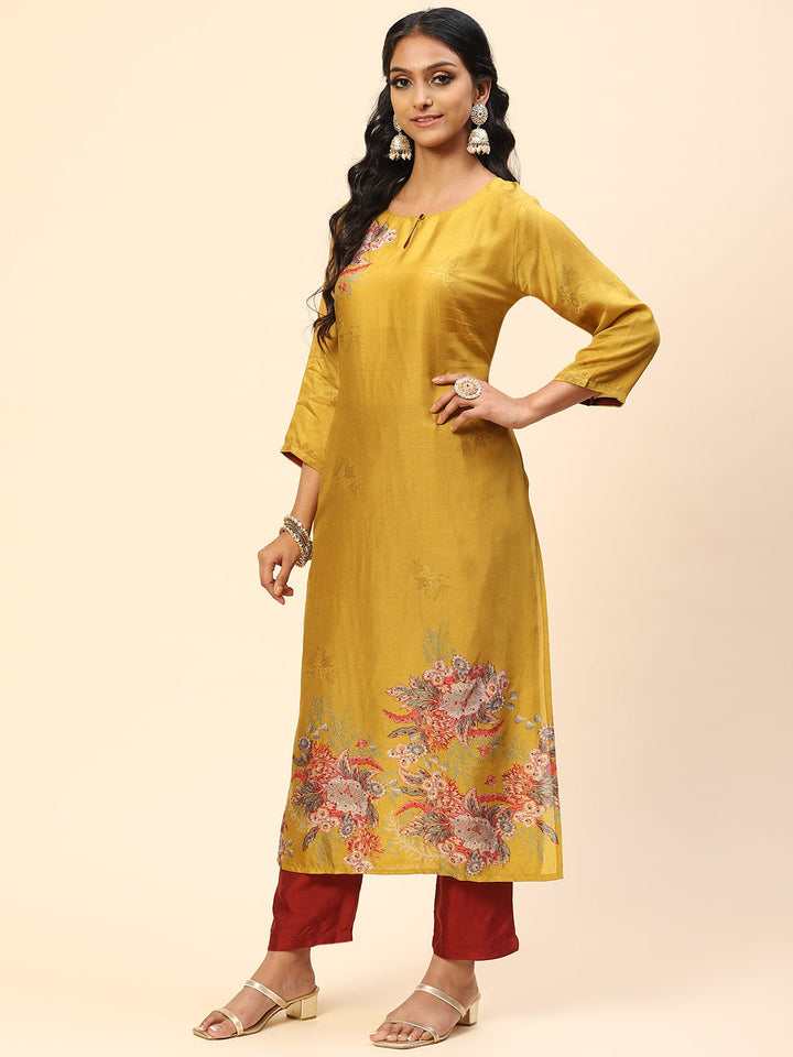 Floral Printed Cotton Kurta With Pants