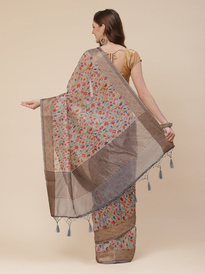 Printed Banarasi Border Pallu Cotton Saree