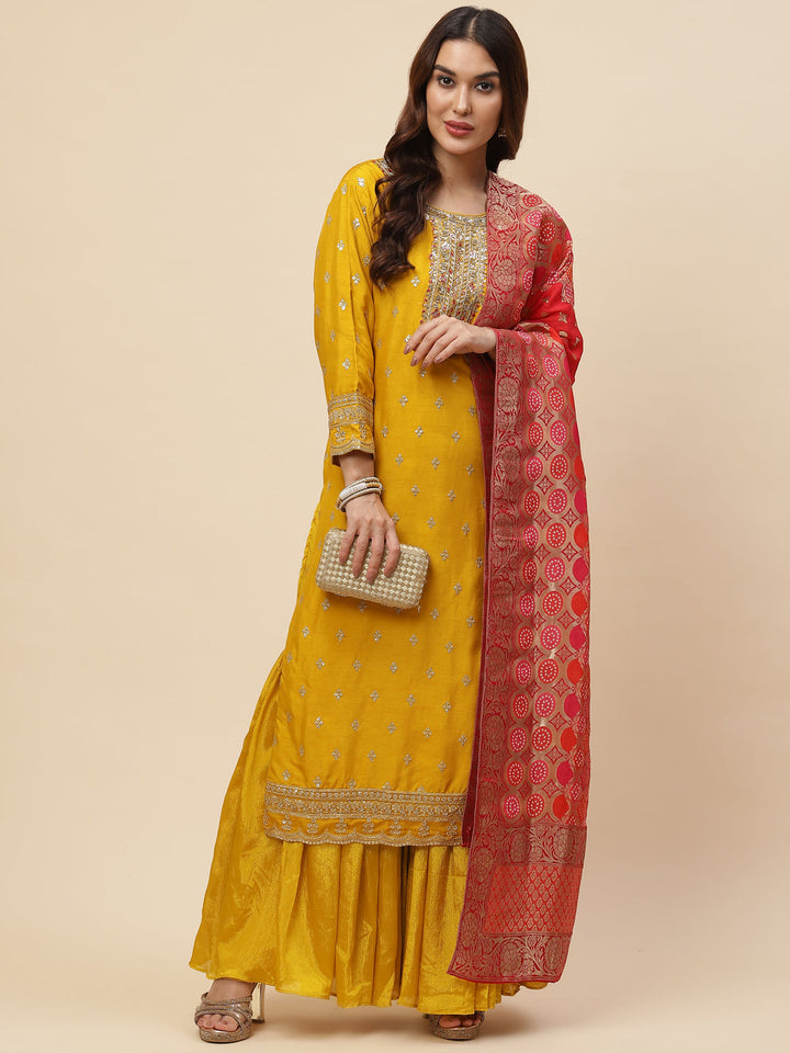Zari Booti Handloom Kurta With Garara &amp; Dupatta