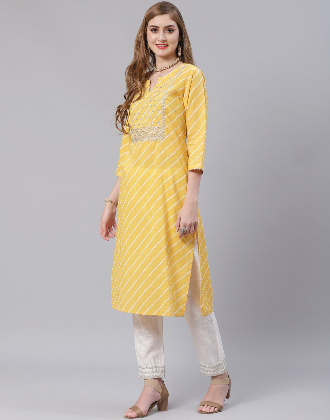 Embroidered Yoke Cotton Printed Kurti Pant Set