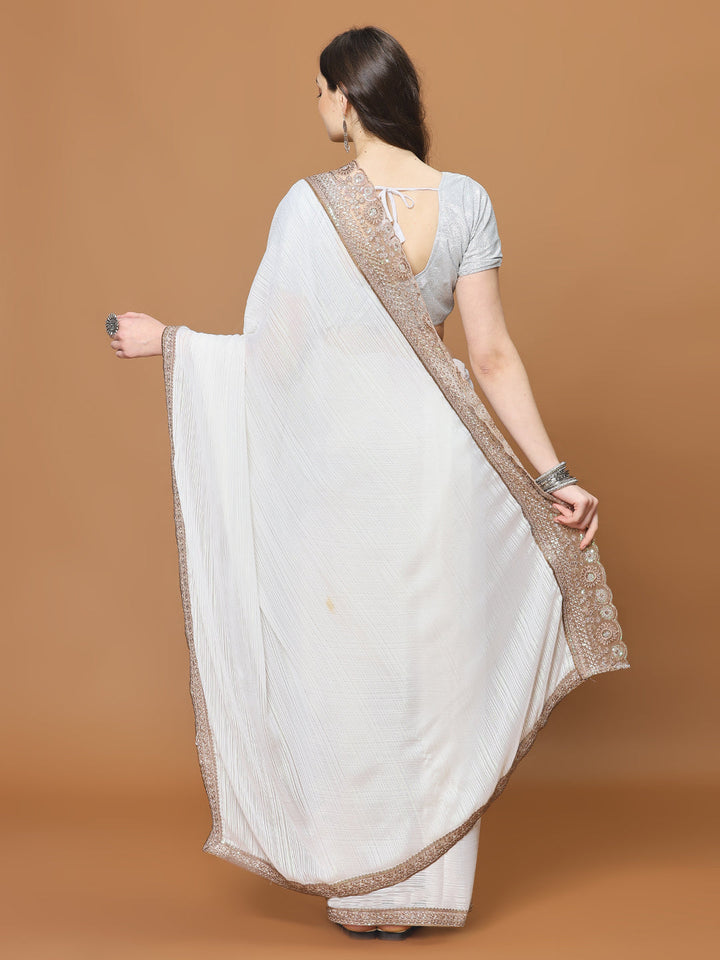 Plain Sequin Lace Border Chinon Saree