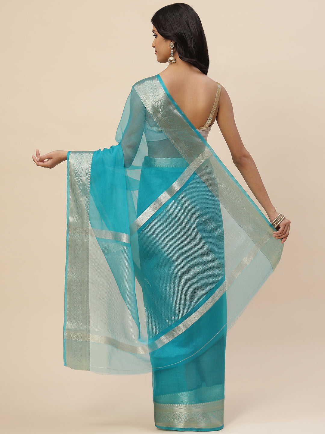 Zari Border Organza Plain Saree