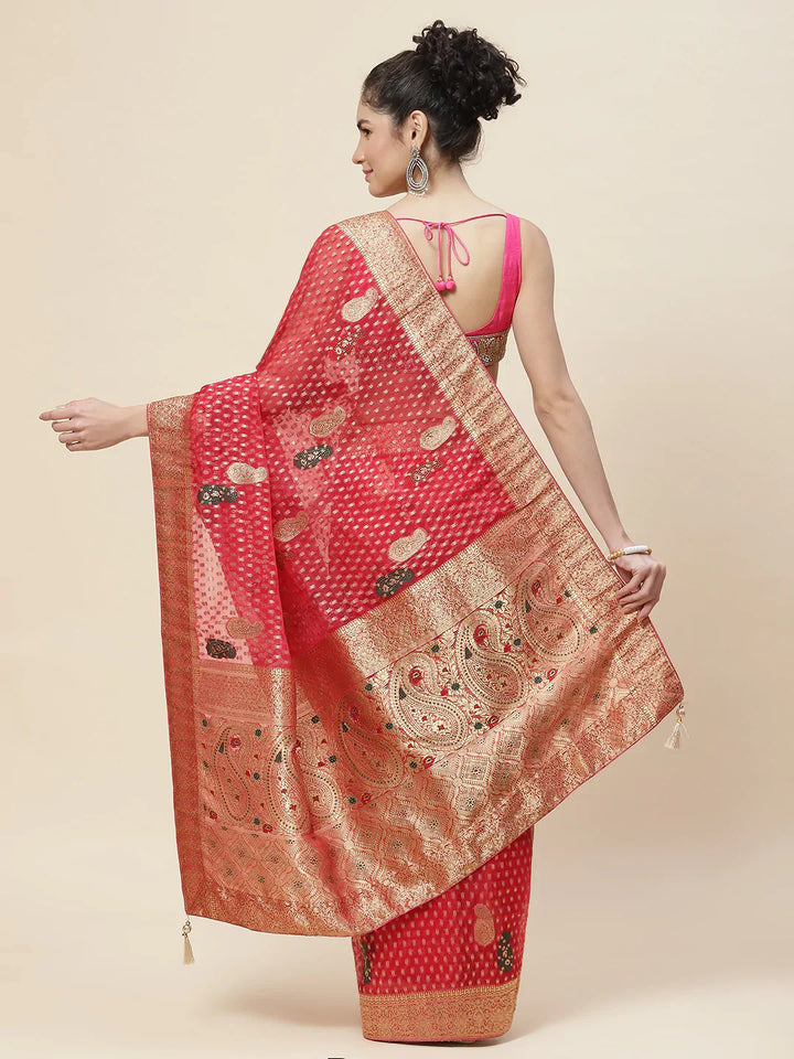 Booti Work Organza Woven Saree