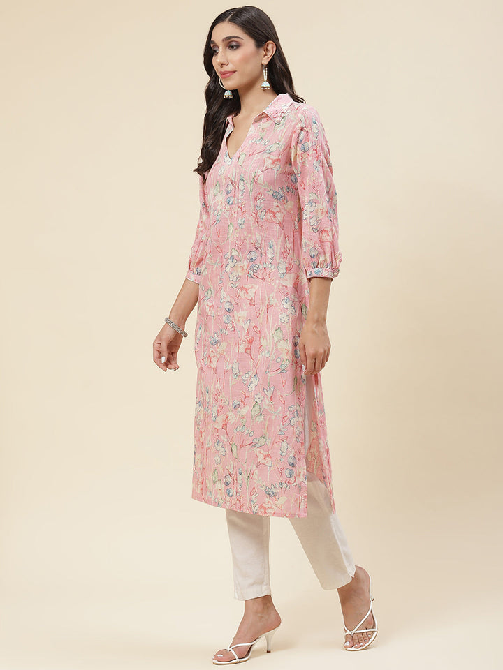 Floral Printed Muslin Kurta