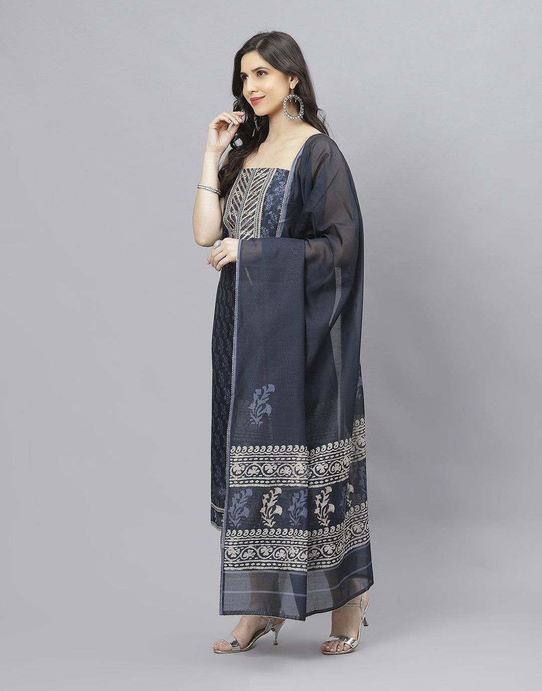 Embroidered Chanderi Suit Piece With Printed Chanderi Dupatta