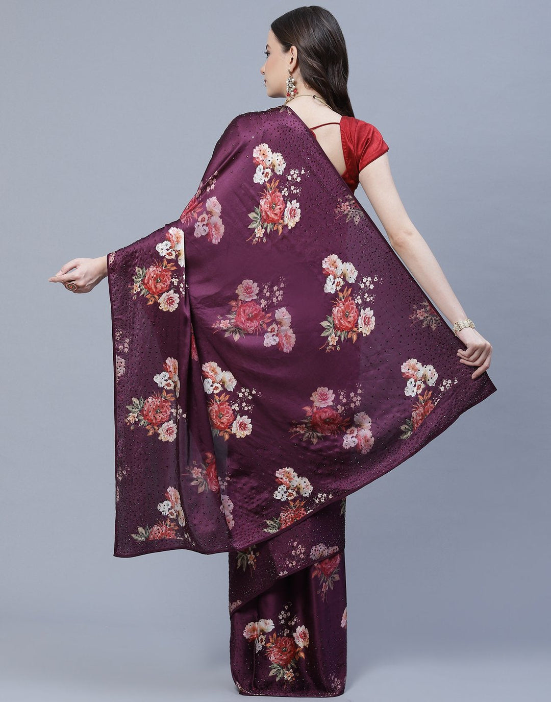 Digital Floral Printed Crepe Saree with Stone Work