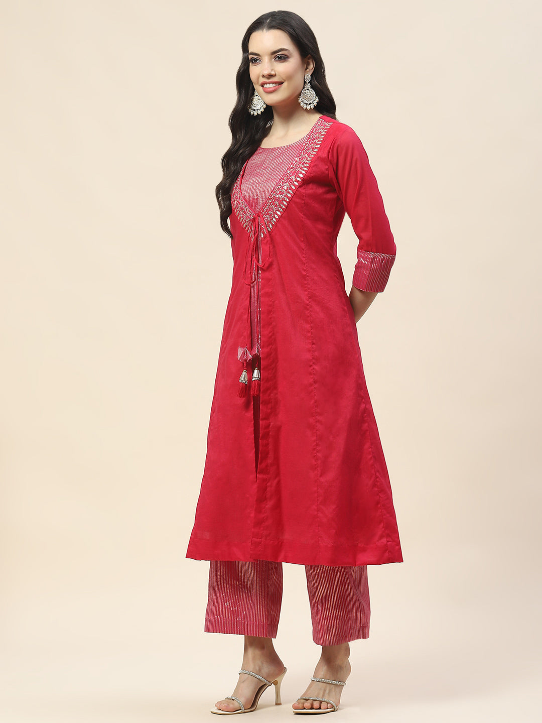 Plain Chanderi Kurta With Pants