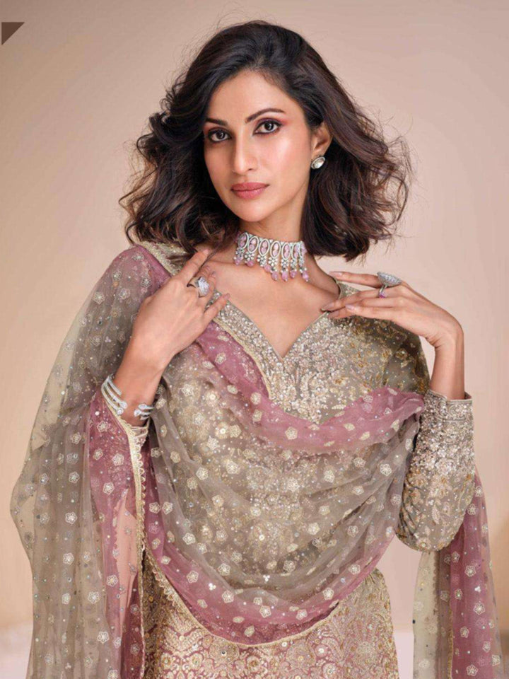 Embroidered Georgette Kurti With Plazzo &amp; Dupatta