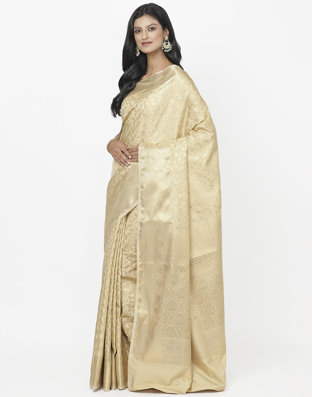 Beige Banarasi Art Handloom Saree