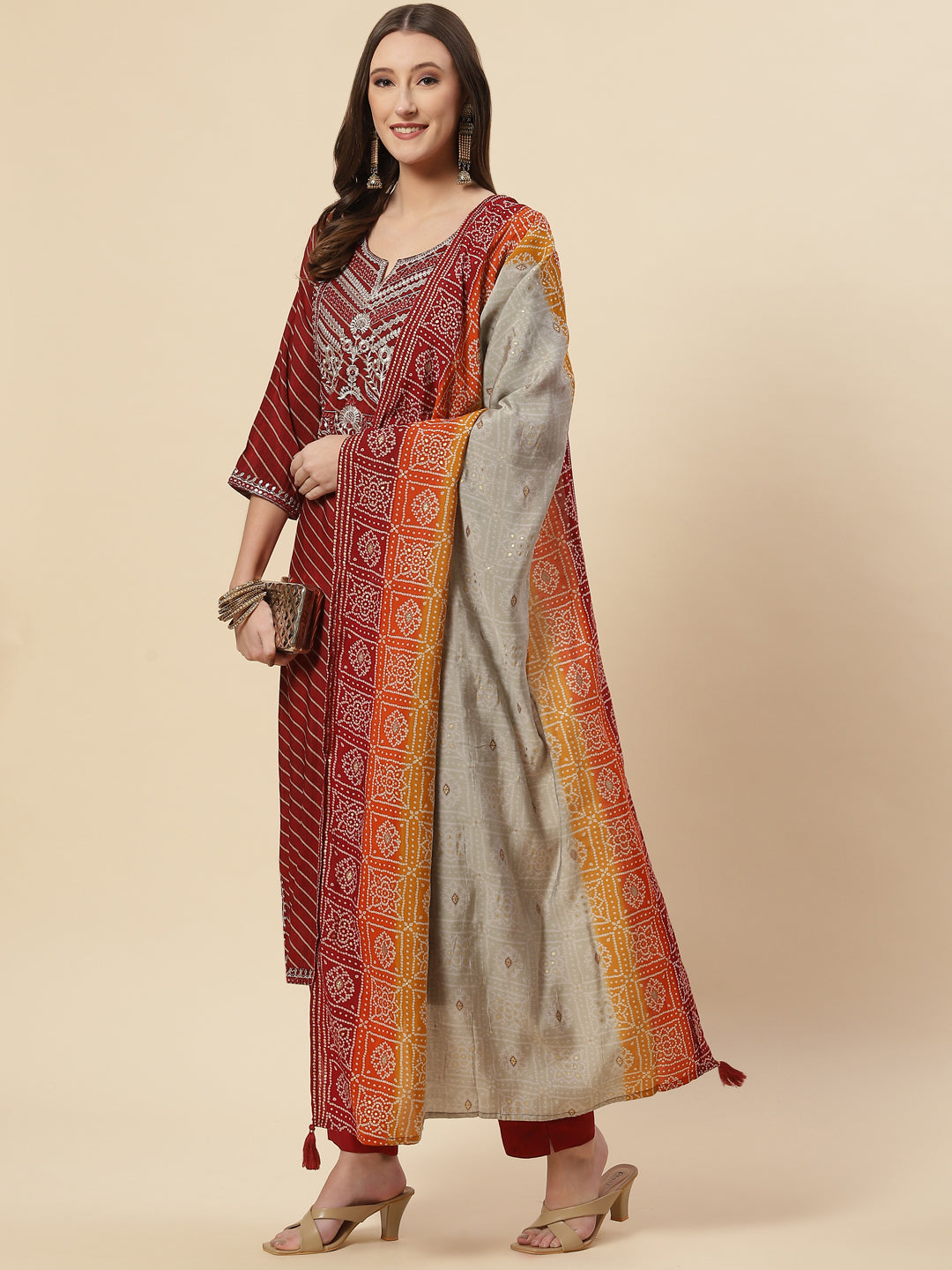 Printed Cotton Kurta With Pants &amp; Dupatta