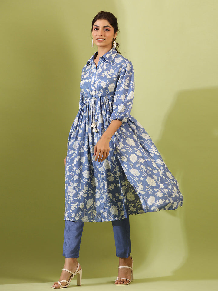 Floral Printed Muslin Kurta With Pants