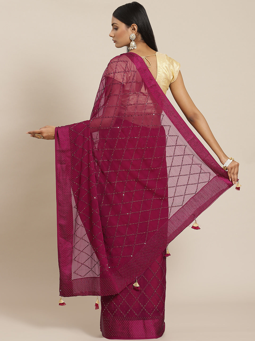 Sequence Art Handloom Chiffon Embroidered Saree