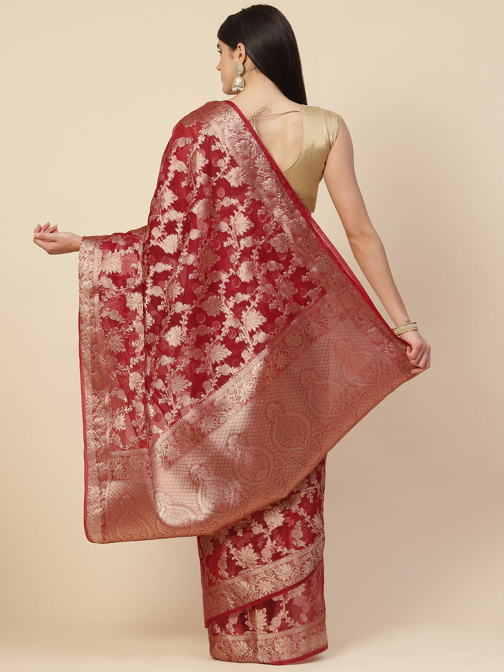 Floral Zari Jaal Organza Woven Saree