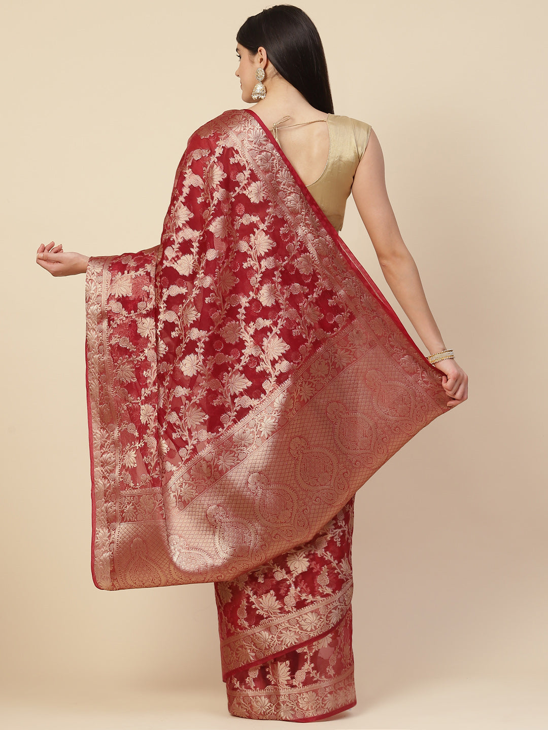 Floral Zari Jaal Organza Woven Saree
