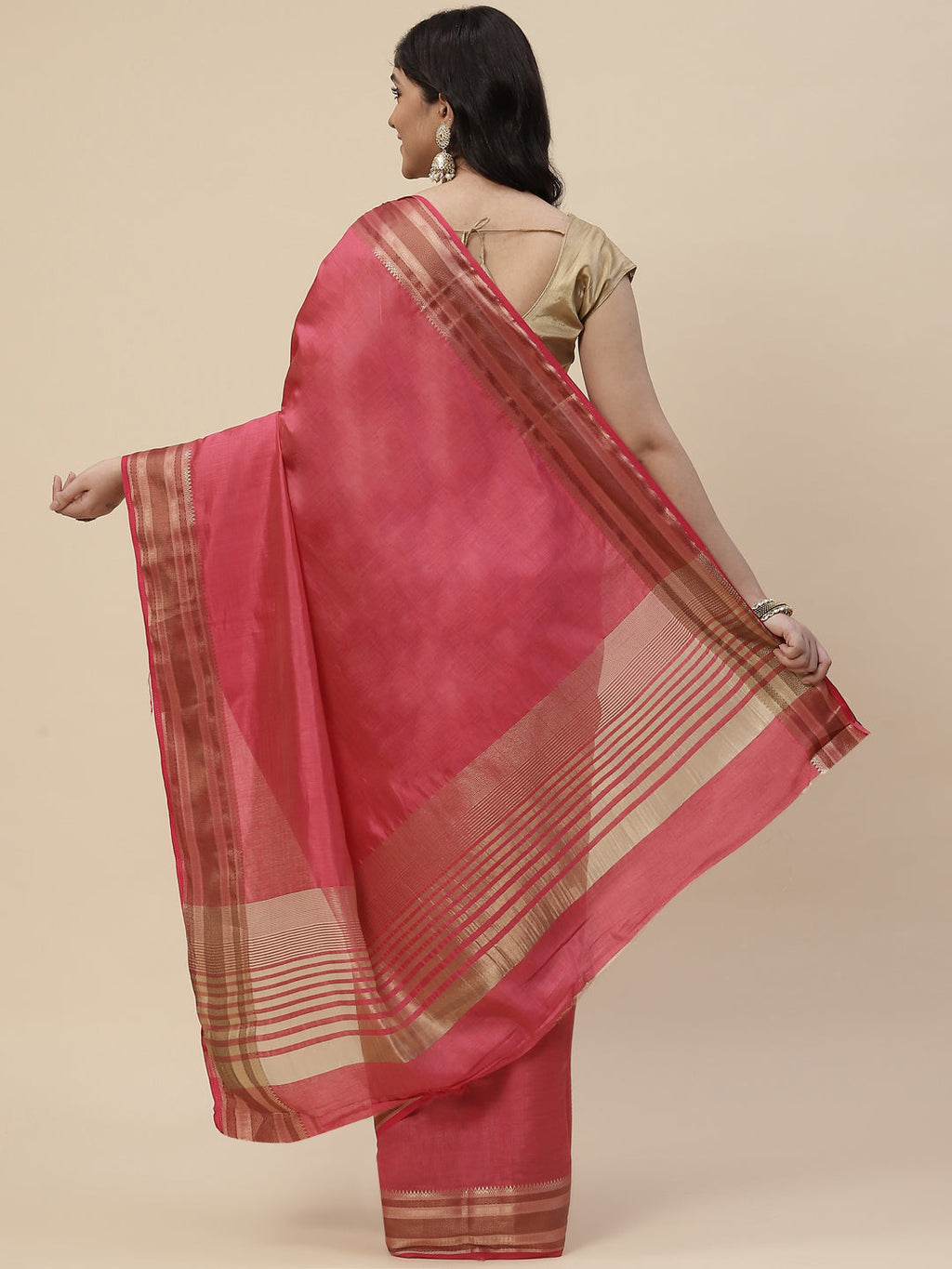 Plain Zari Border Handloom Woven Saree