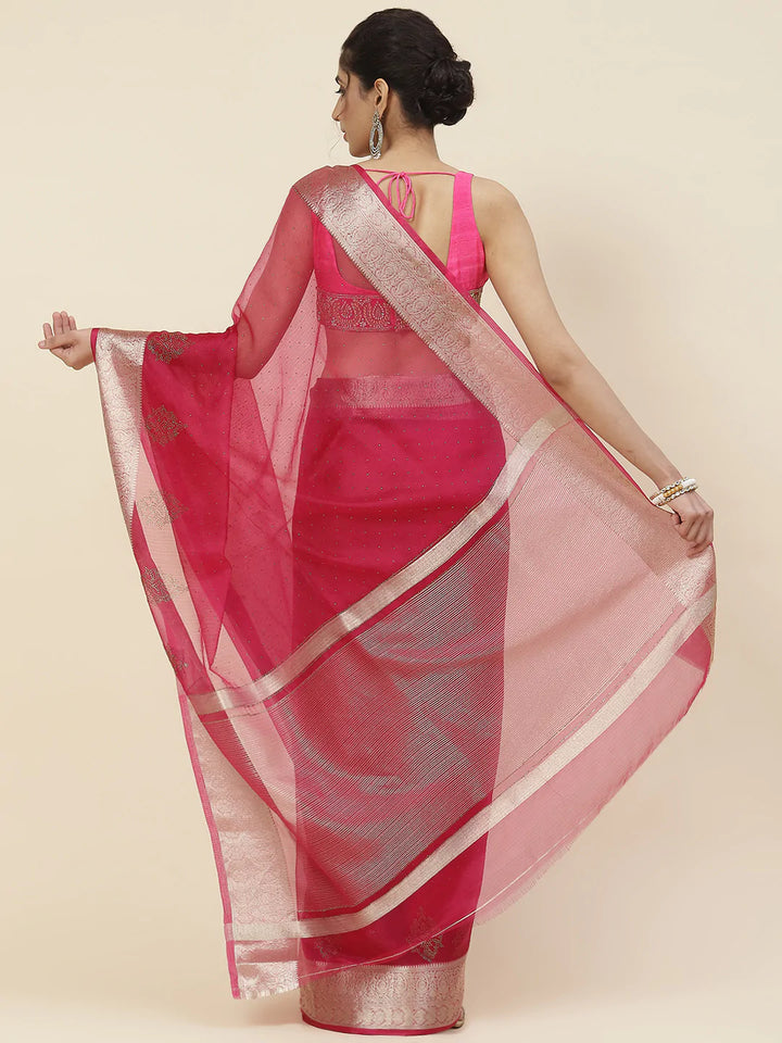 Stone Work Organza Plain Saree