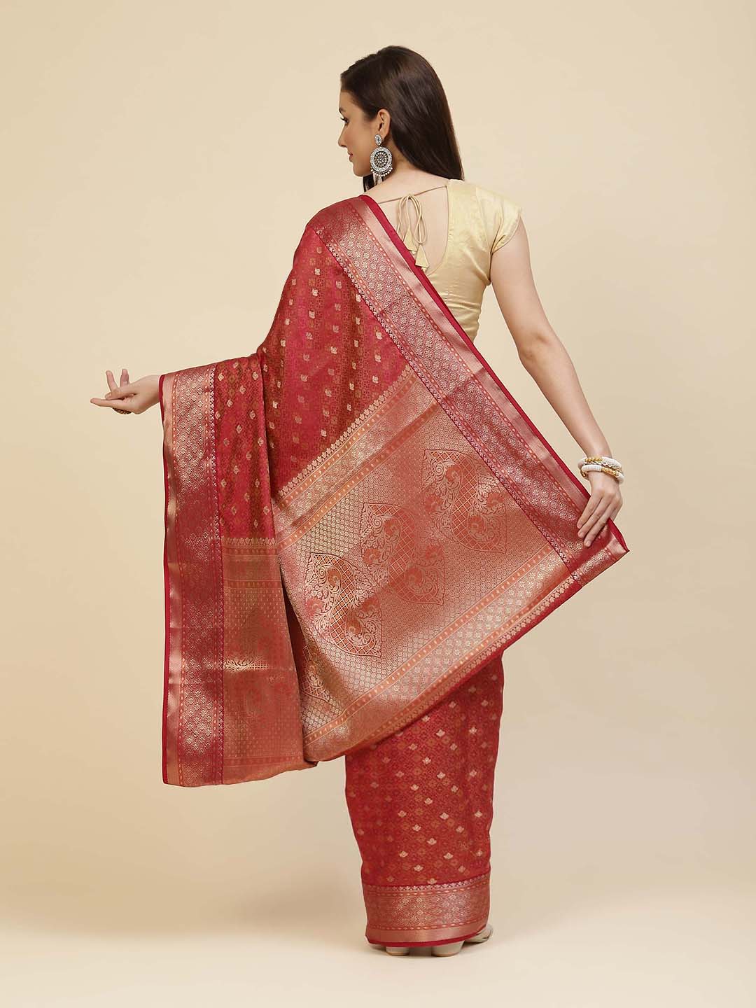 Zari Border Booti Linen Woven Saree
