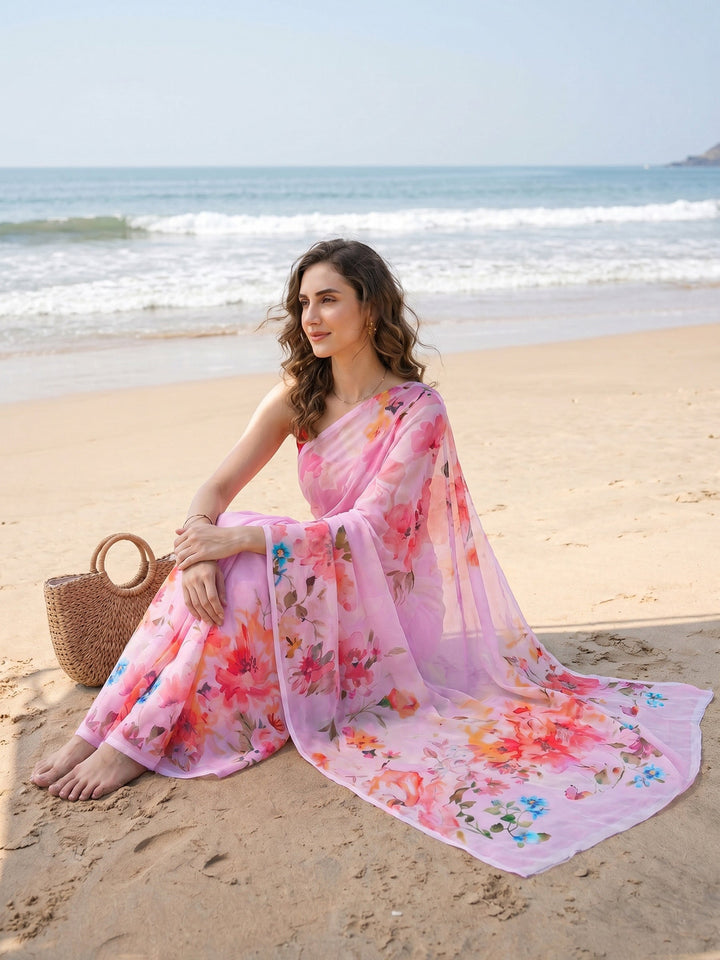 Digital Print Chiffon Saree