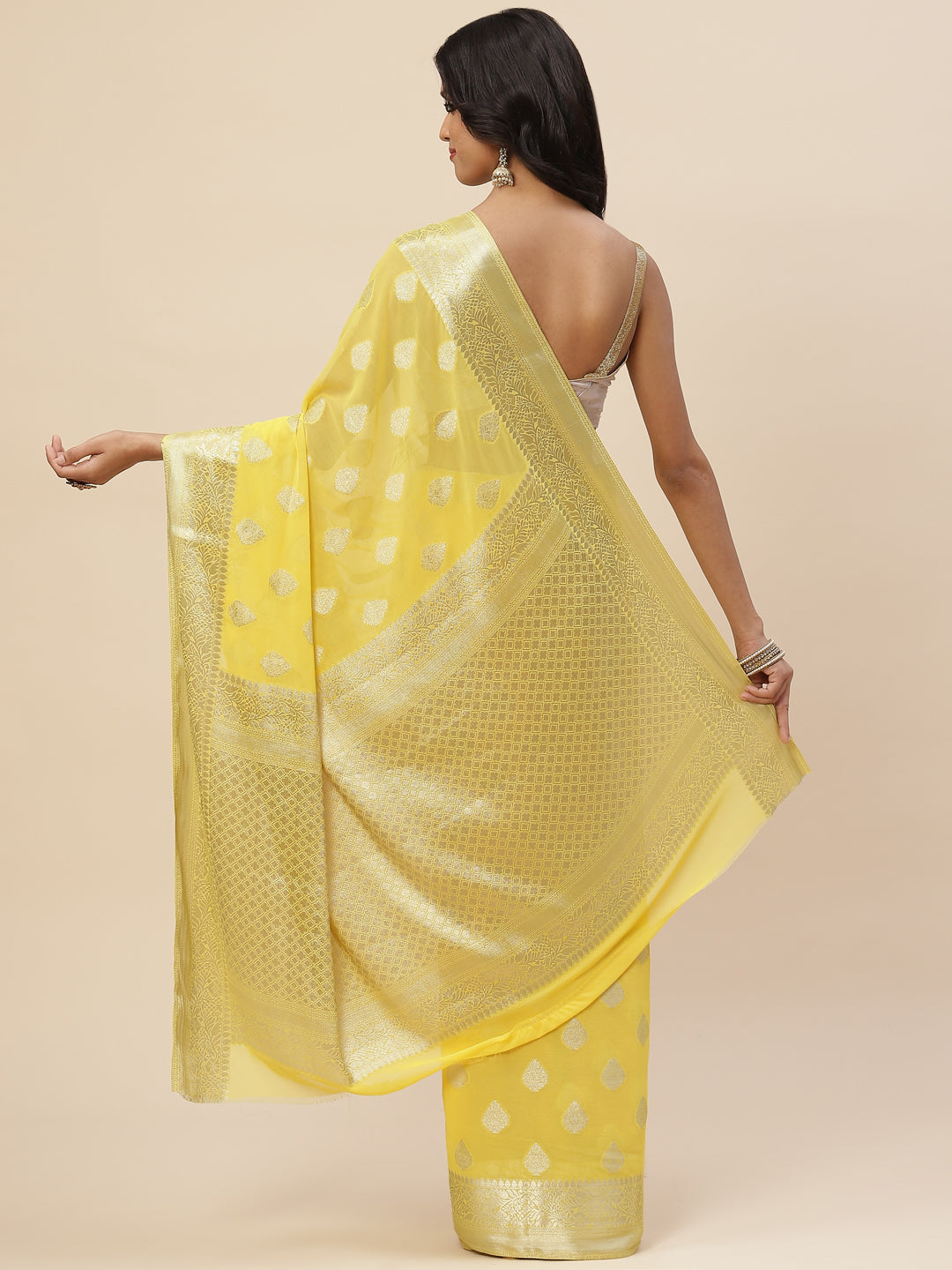 Zari Booti Chiffon Plain Saree