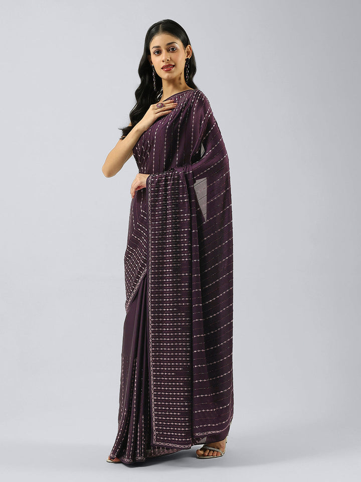 Stone Embellished Satin Saree