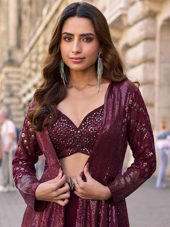 Embroidered Georgette Choli With Plazzo &amp; Jacket