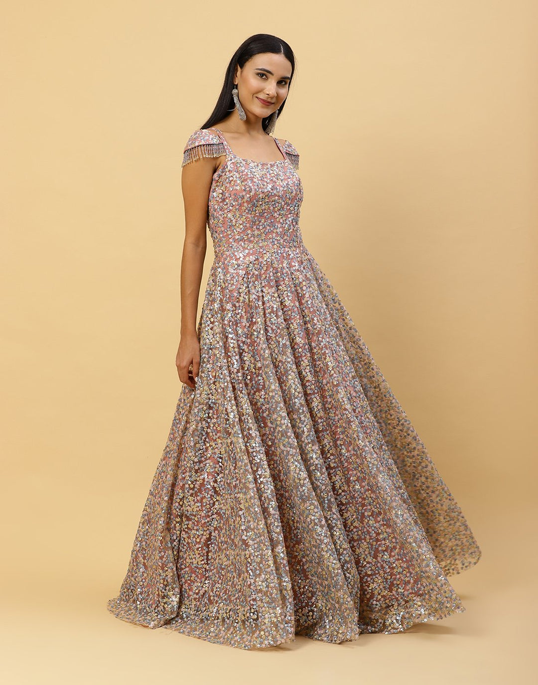 Sequence Embroidered Net Gown