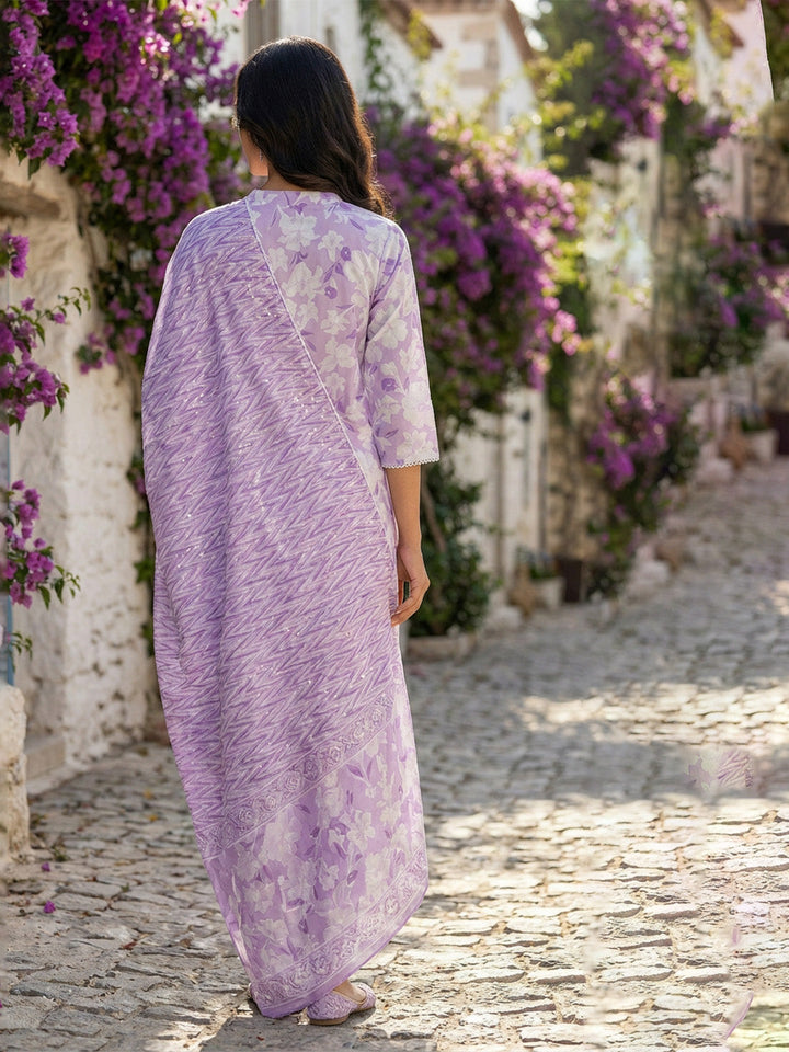 Printed Cotton Kurta With Pant &amp; Dupatta