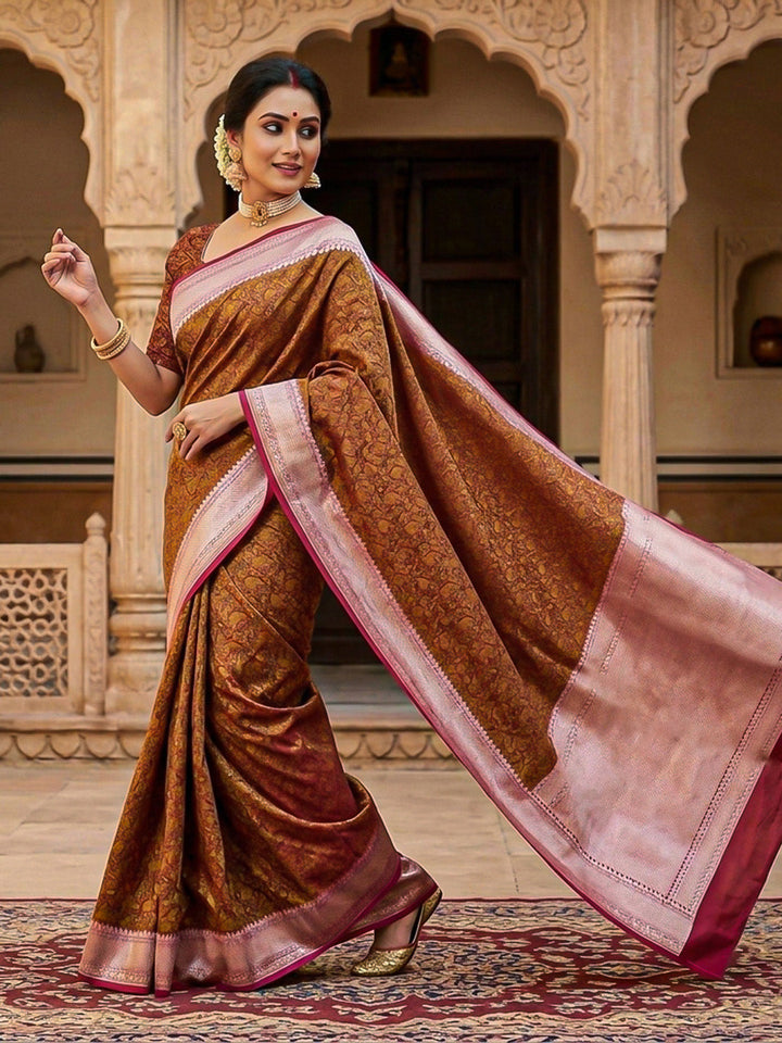 Maroon Woven Design Satan Resham Banarasi Saree