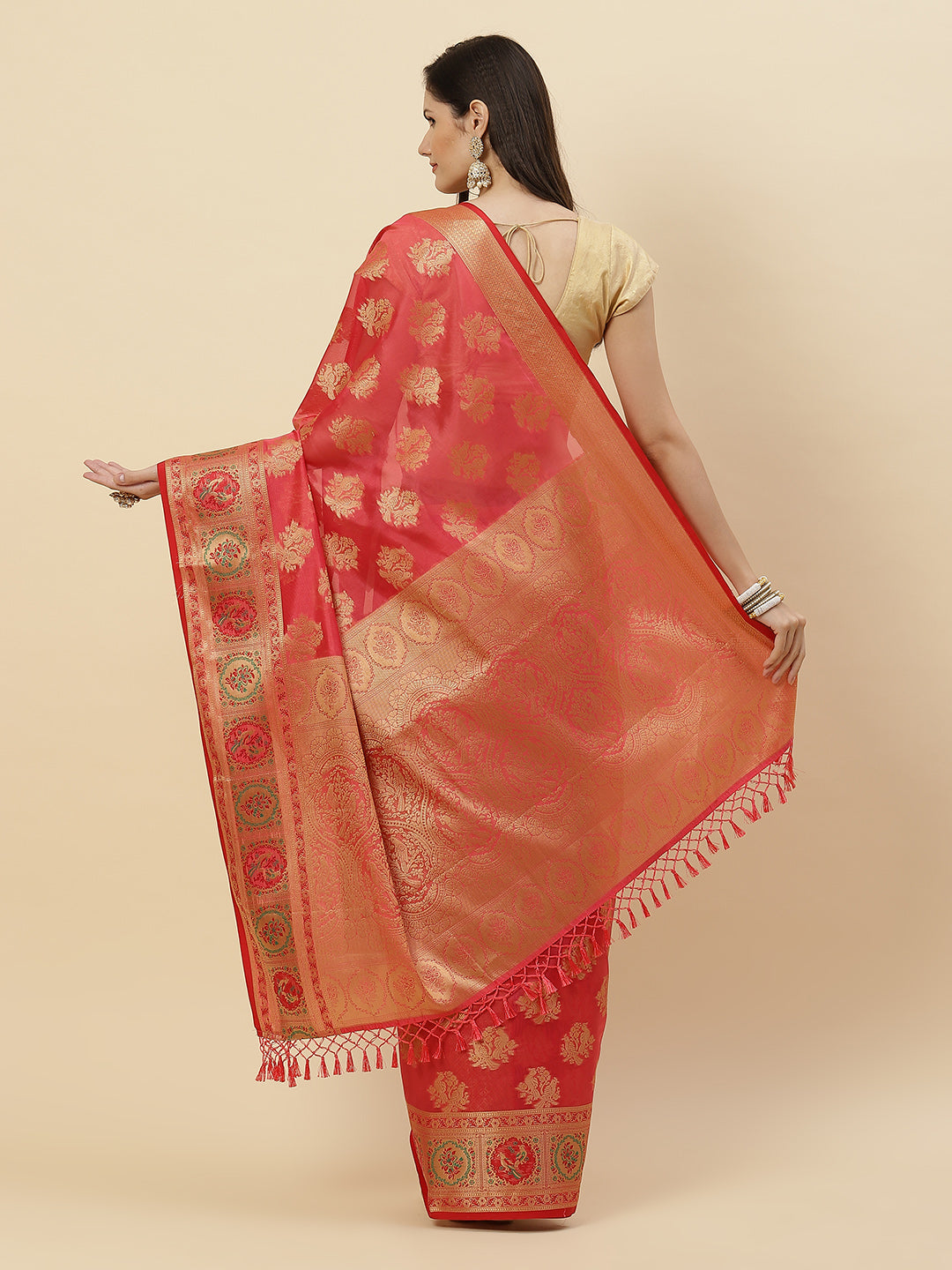 Zari Border Booti Cotton Woven Saree