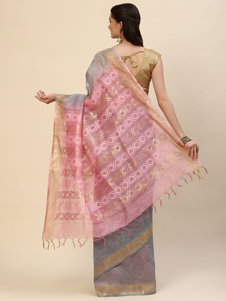 Resham Border Linen Woven Saree