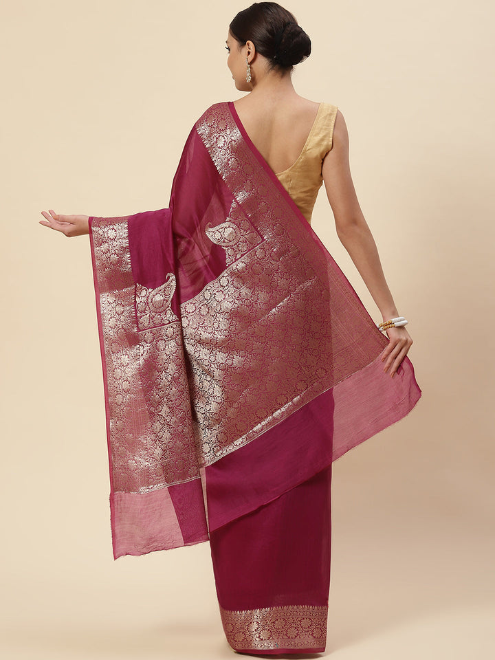 Plain Zari Border Cotton Woven Saree