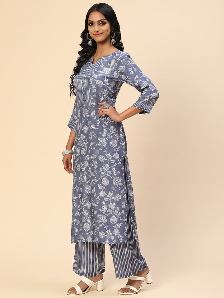 Floral Printed Muslin Kurta With Pants