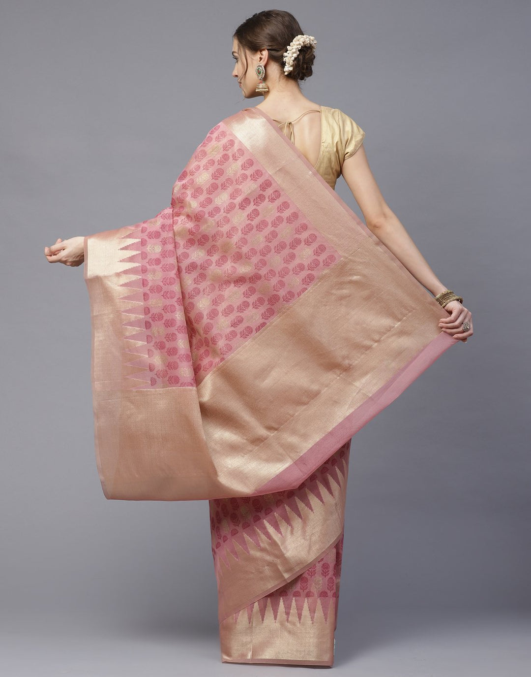 Cotton Printed Super Net Saree with Temple Border