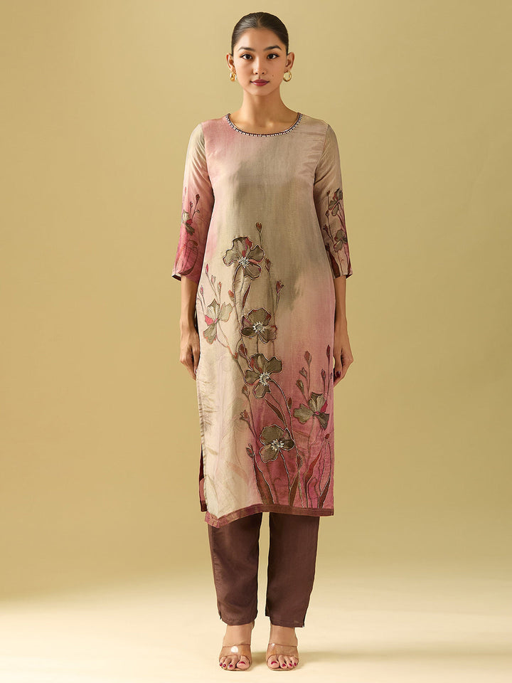 Neck Embroidery Tissue Kurta With Pants &amp; Dupatta