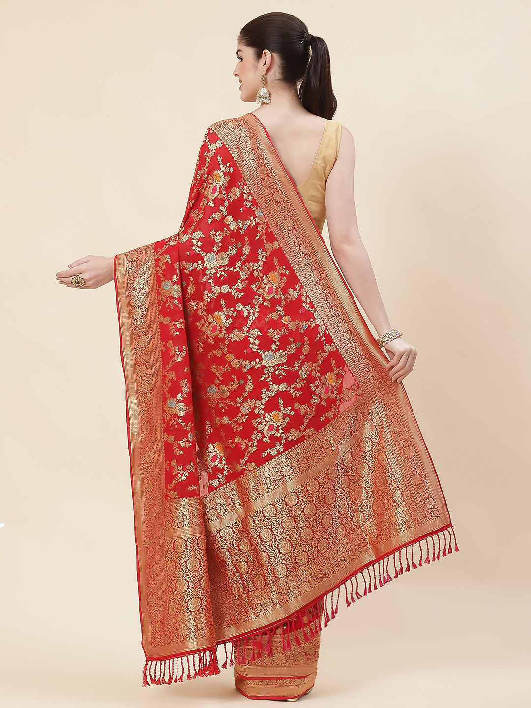 Floral Zari Jaal Georgette Plain Saree