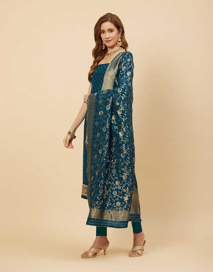Woven Banarasi Embroidered Suit Piece With Dupatta