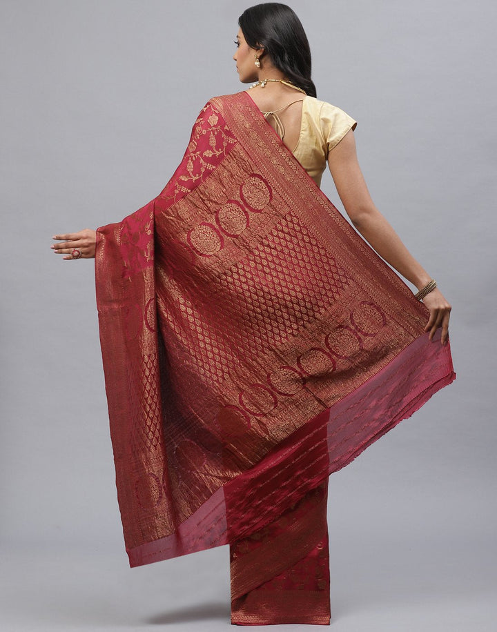 Antiq Zari Jaal Crepe Magenta Saree