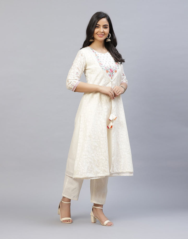 Embroidered Chanderi Kurti Pant Set
