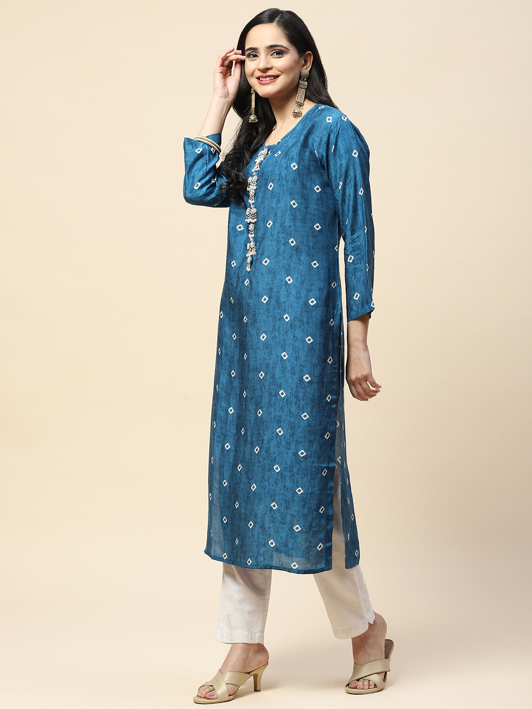 Printed With Yoke Embroidered Muslin Kurta