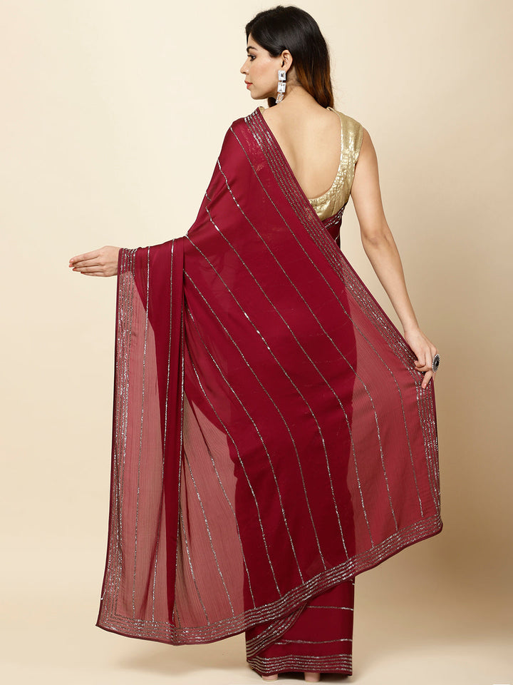 Stone Embroidered Chiffon Saree