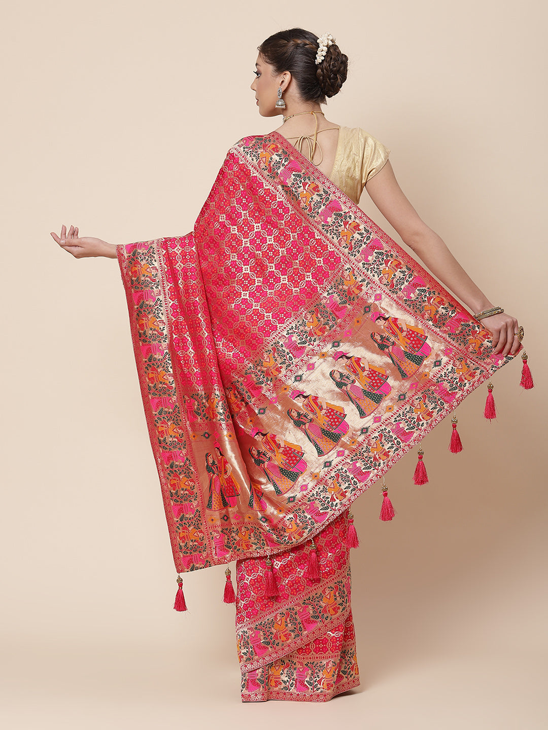 Bandhej Printed Banarsi Woven Saree