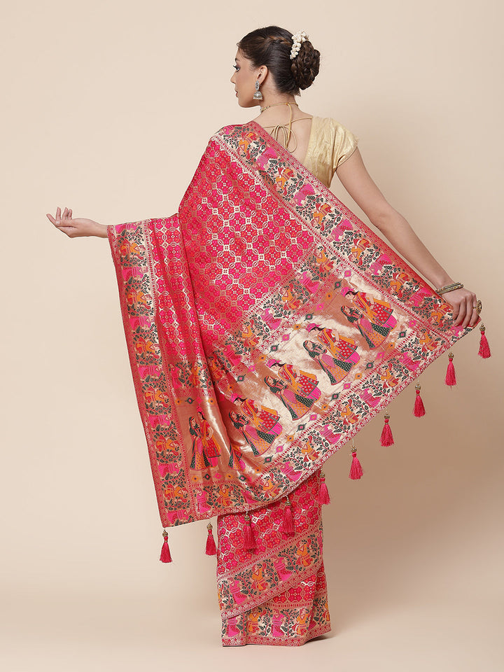 Bandhej Printed Banarsi Woven Saree