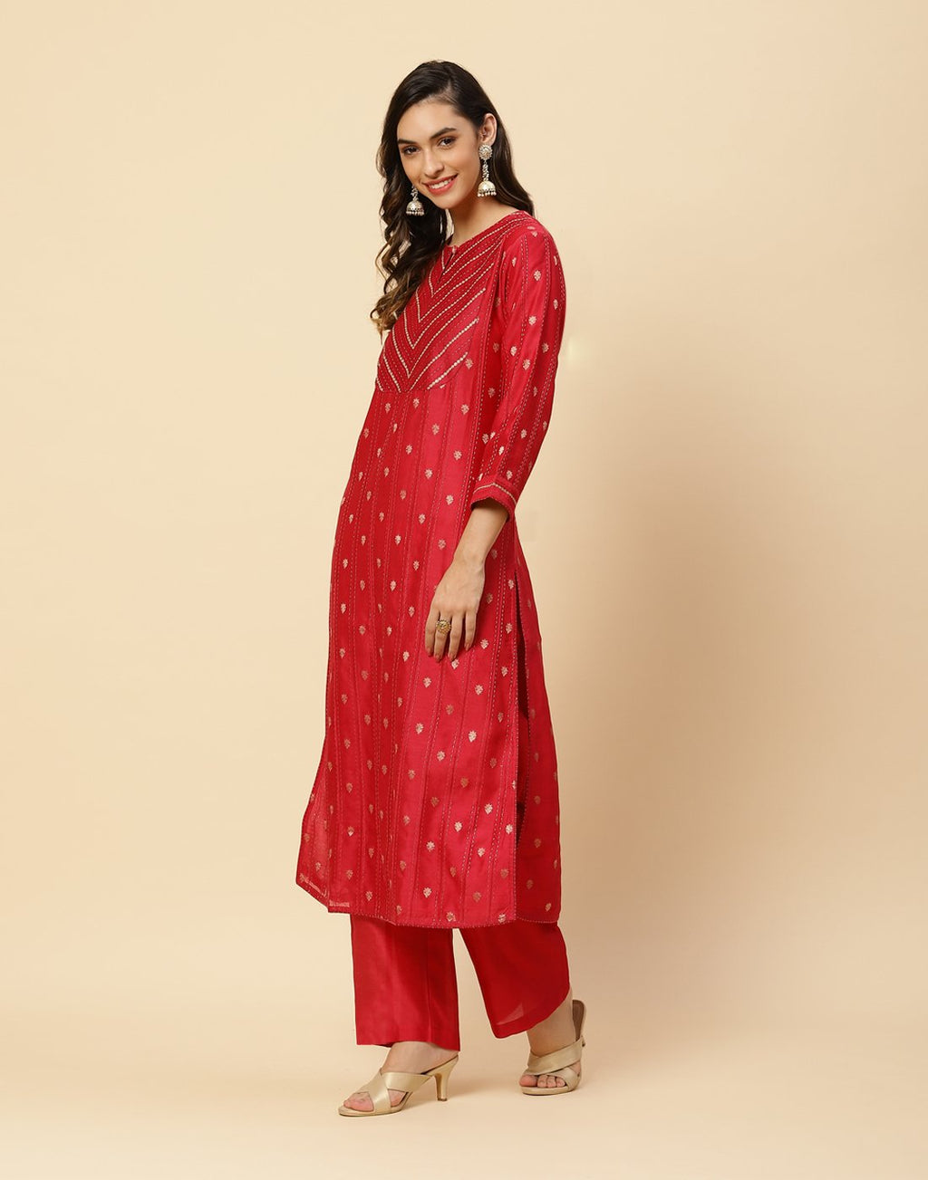 Embroidered Chanderi Kurti With Pant
