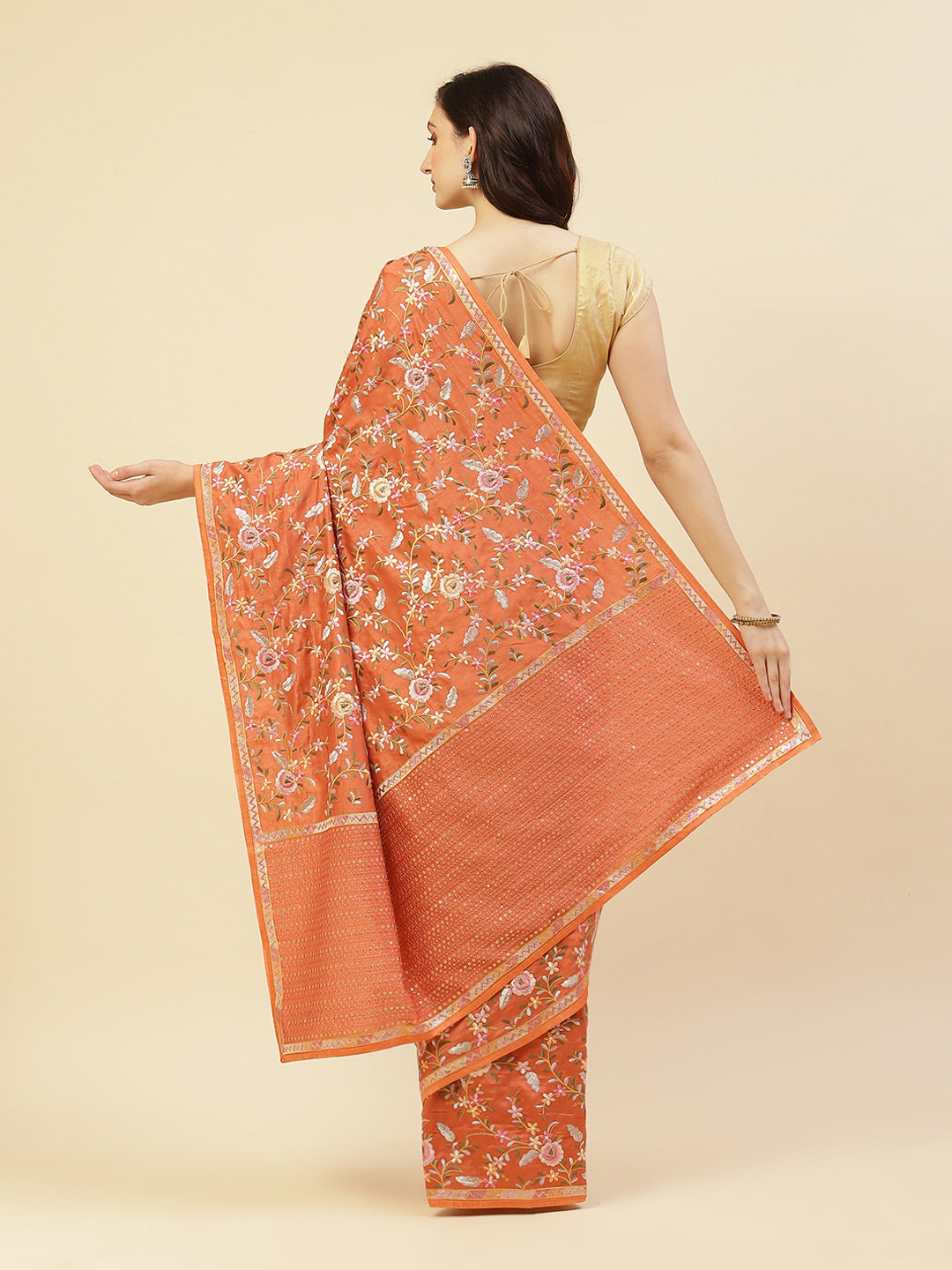 Thread Work Embroidered Art Tussar Saree