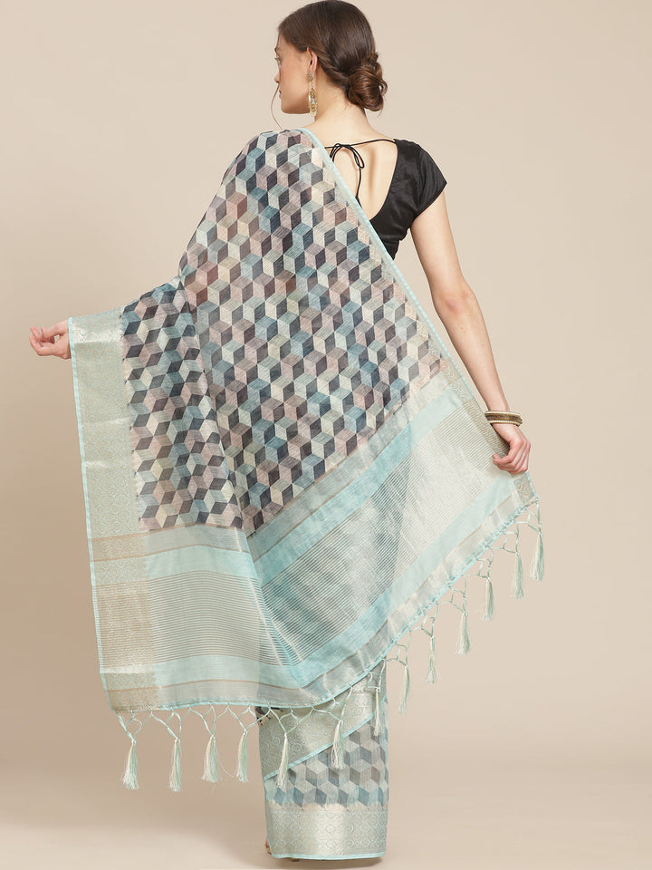 Abstract Printed Banarasi Pallu Cotton Woven Saree